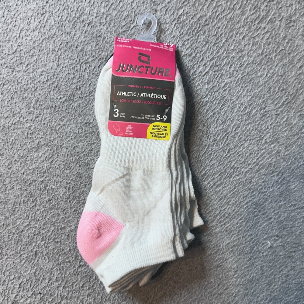 Juncture Socks Women 5-9 White Athletic Low Cut 3 Pair Pack Arch‎ Support Multi